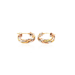 14k Tri Color Gold Three Toned Braided Hoop Earrings