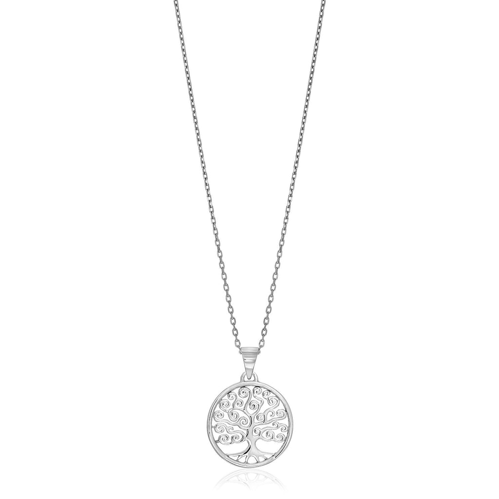 Sterling Silver Round Spiral Motif Tree of Life Necklace