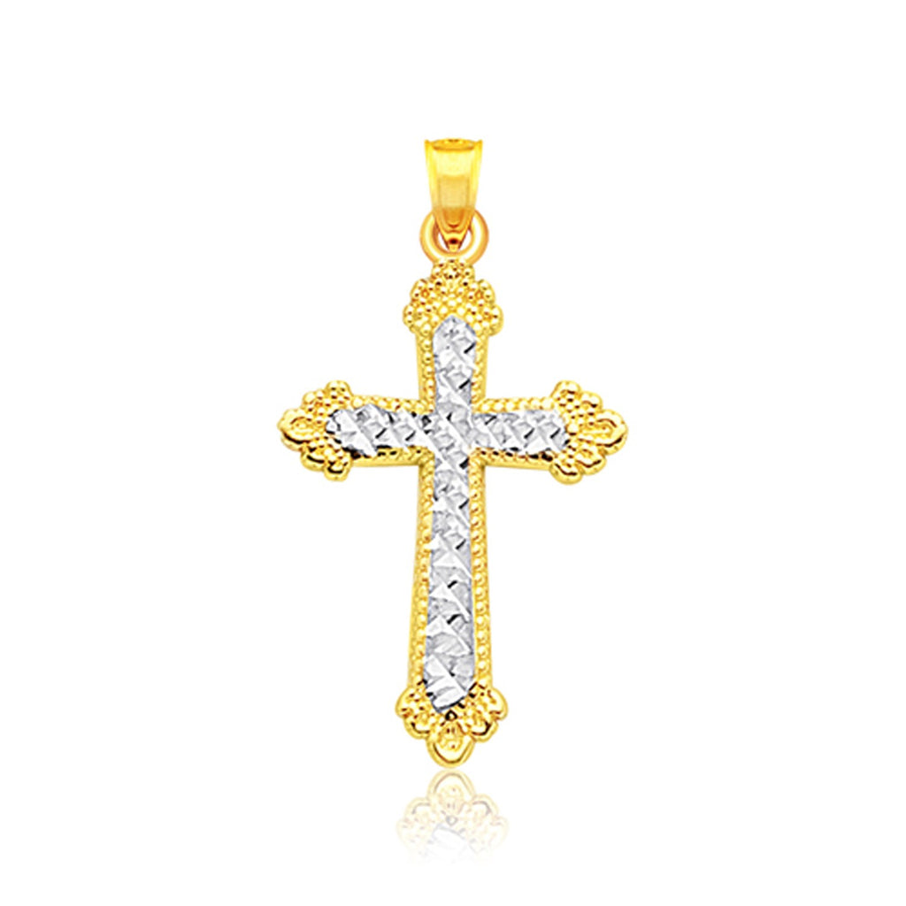 14k Two Tone Gold Diamond Cut Cross Pendant