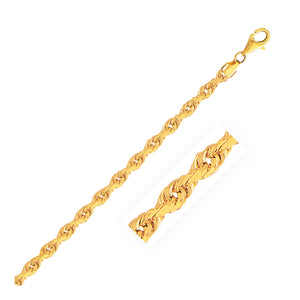 4.0mm 14k Yellow Gold Solid Diamond Cut Rope Bracelet