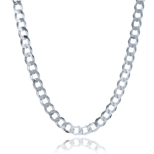 Rhodium Plated 7.9mm Sterling Silver Curb Style Chain