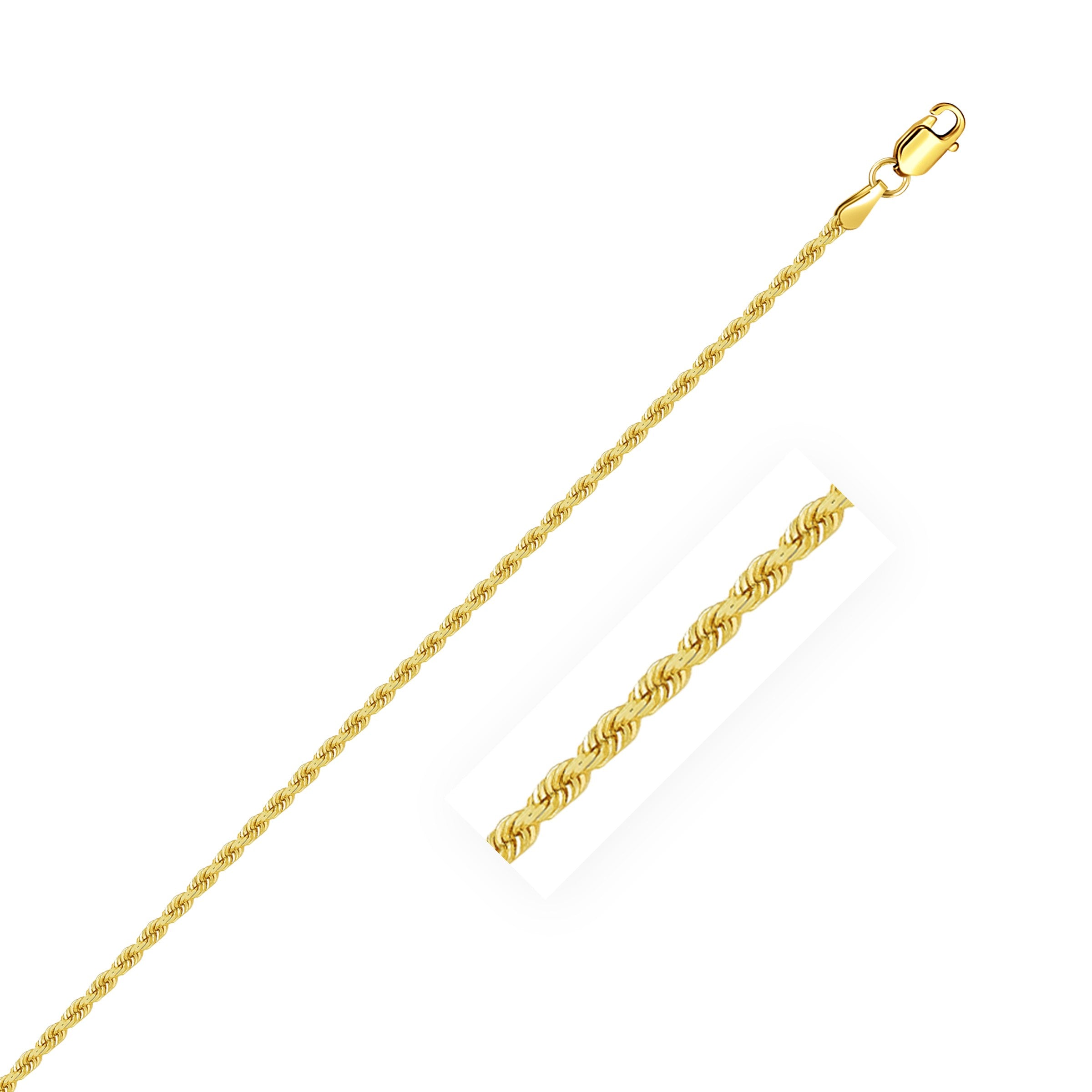 2.0mm 14k Yellow Gold Solid Rope Chain