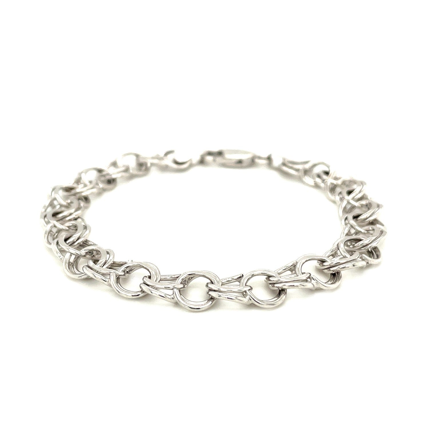 9.0 mm 14k White Gold Solid Double Link Charm Bracelet