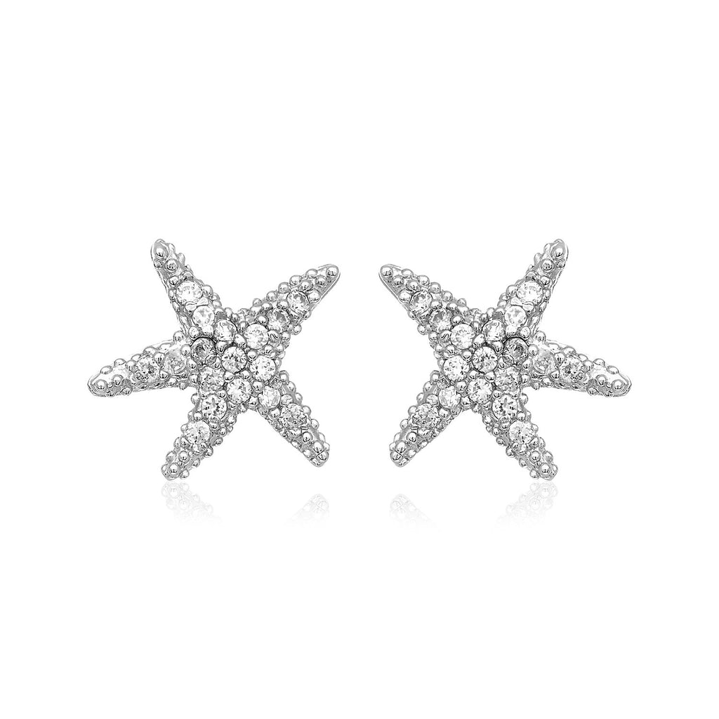 Sterling Silver Petite Starfish Earrings with Cubic Zirconias