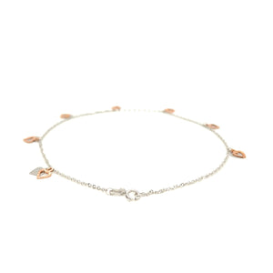 14k White and Rose Gold Anklet with Dual Heart Charms