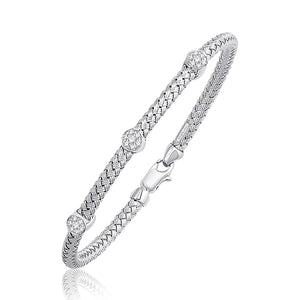 Basket Weave Bangle with Diamond Accents in 14k White Gold (4.0mm)