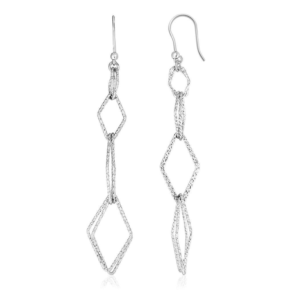 Sterling Silver Textured Interlocking Diamond Motif Dangle Earrings