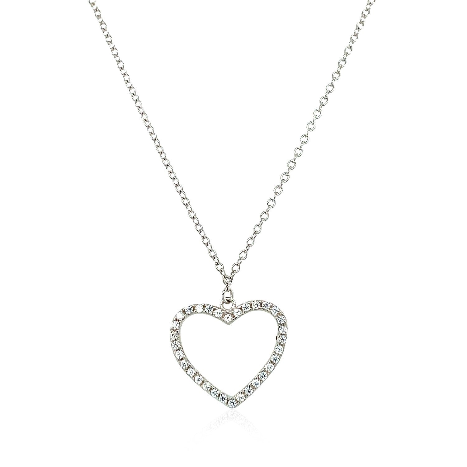 Sterling Silver Heart Necklace with Cubic Zirconias