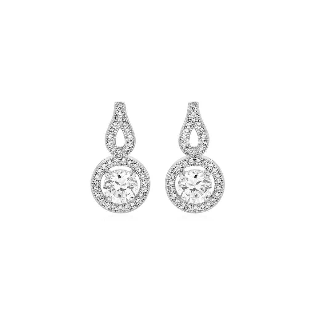 Earrings with Circle and Teardrop Motif with Cubic Zirconia in Sterling Silver