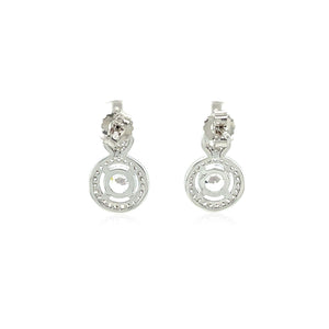 Earrings with Circle and Teardrop Motif with Cubic Zirconia in Sterling Silver