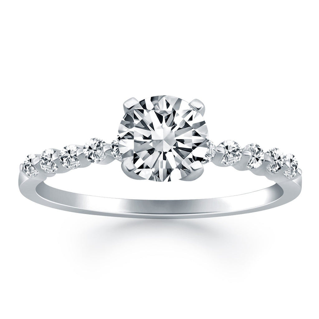 14k White Gold Diamond Engagement Ring with Shared Prong Diamond Accents