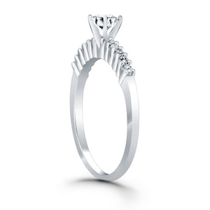 14k White Gold Shared Prong Accent Diamond Engagement Ring