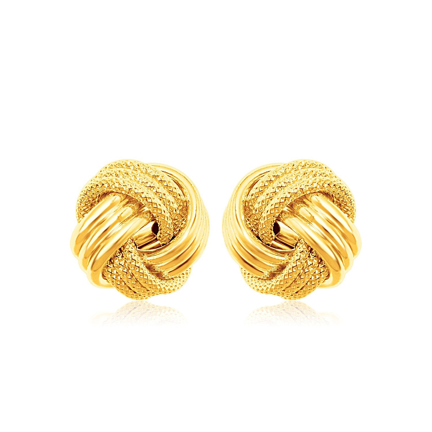 14k Yellow Gold Love Knot with Ridge Texture Earrings