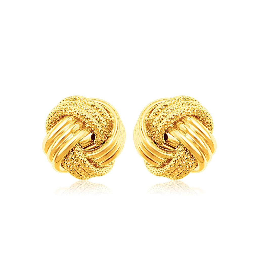 14k Yellow Gold Love Knot with Ridge Texture Earrings