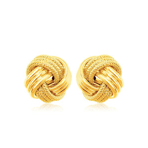 14k Yellow Gold Love Knot with Ridge Texture Earrings