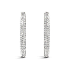 14k White Gold Diamond Hoop Double Sided Three Row Earrings (2 cttw)