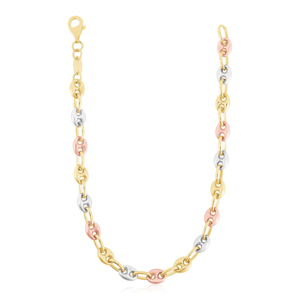 14k Tri Color Gold High Polish Puffed Mariner Link Chain