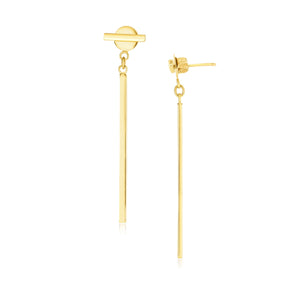 14k Yellow Gold Modern Disc and Bar Drop Earrings