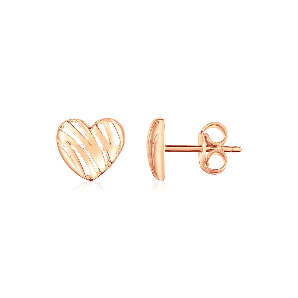 14K Rose Gold High Polish Scribble Heart Stud Earrings-0