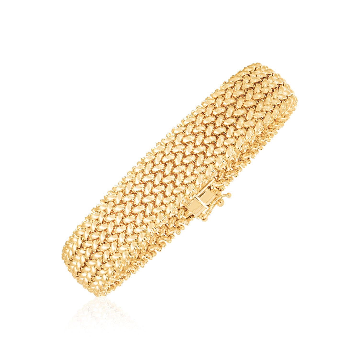 14k Yellow Gold High Polish Thick Braided Bracelet (14.5mm)