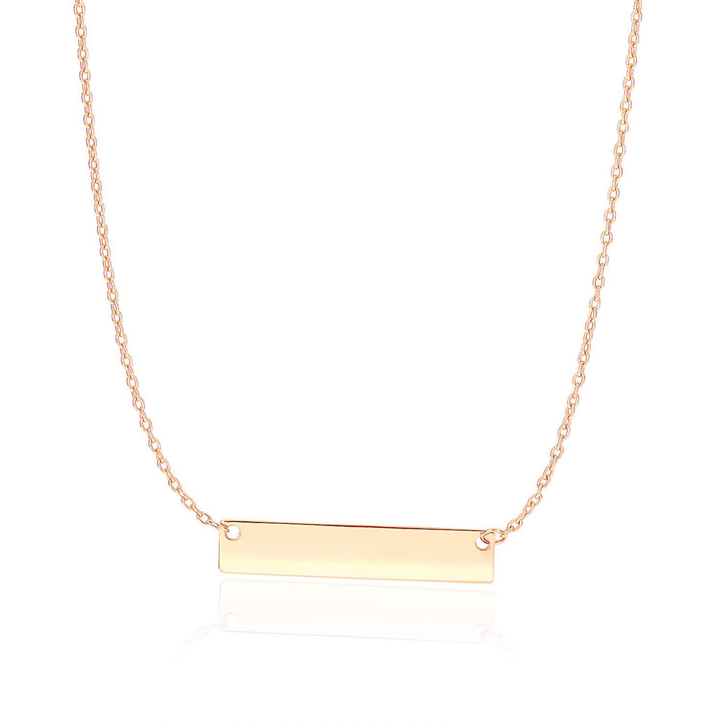 14k Rose Gold Smooth Flat Horizontal Bar Style Necklace