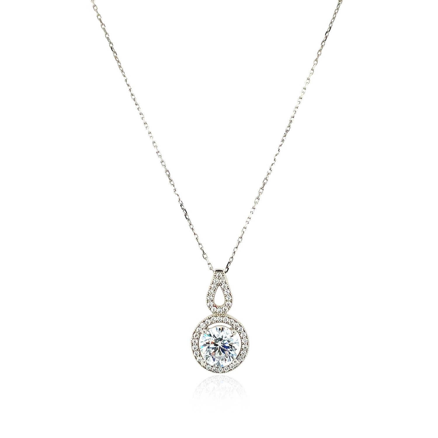 Circle and Teardrop Pendant with Cubic Zirconia in Sterling Silver