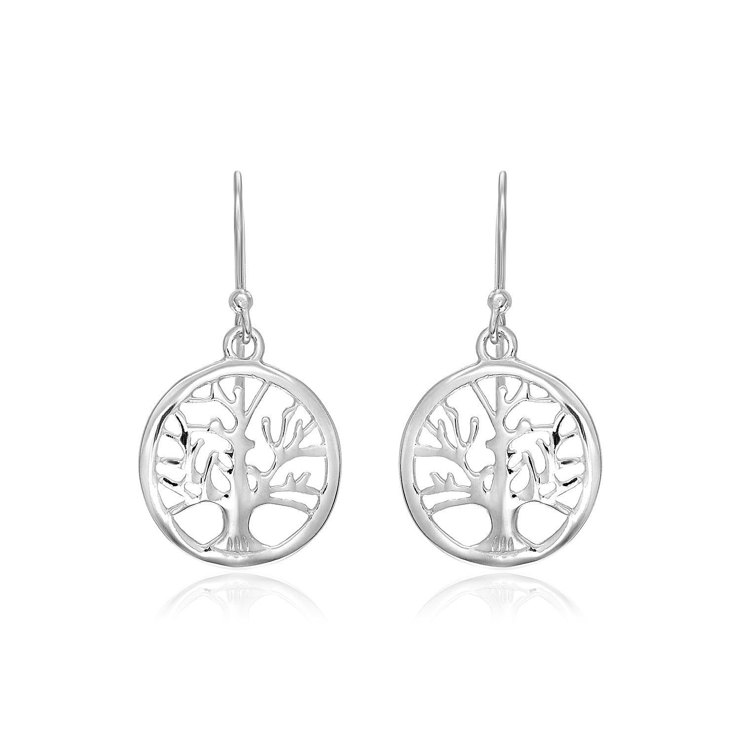 Sterling Silver Round Tree of Life Earrings