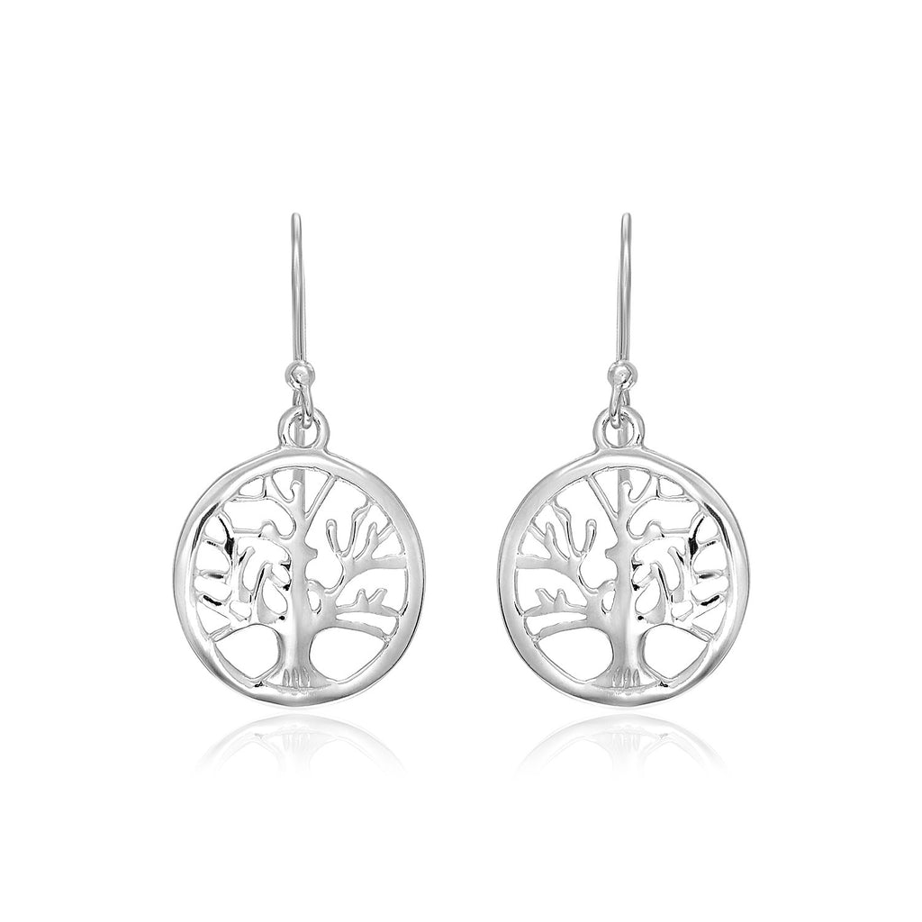 Sterling Silver Round Tree of Life Earrings