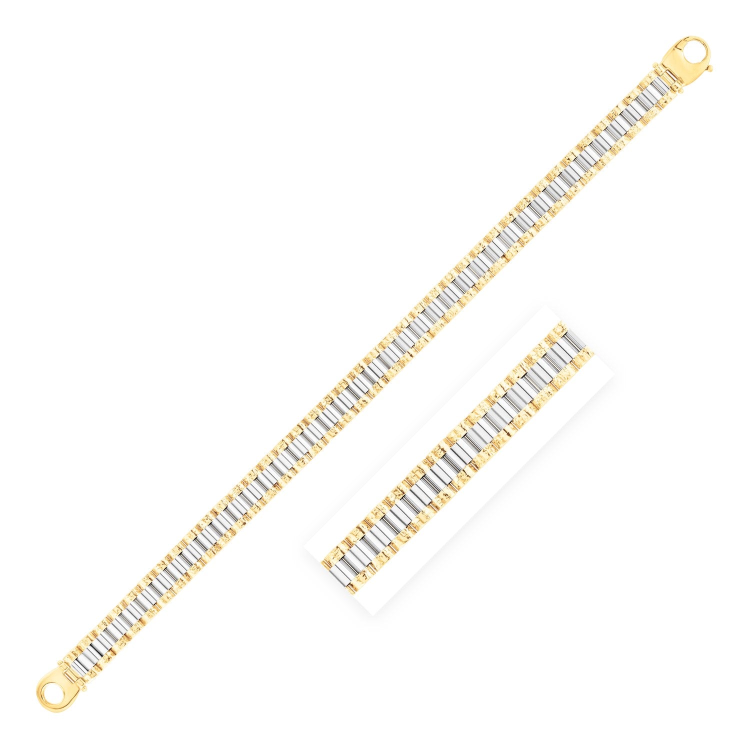 14k Two Tone Gold High Polish Railroad Link Bracelet (8.2mm)