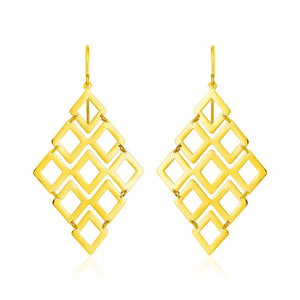 14k Yellow Gold Earrings with Polished Open Diamond Motifs