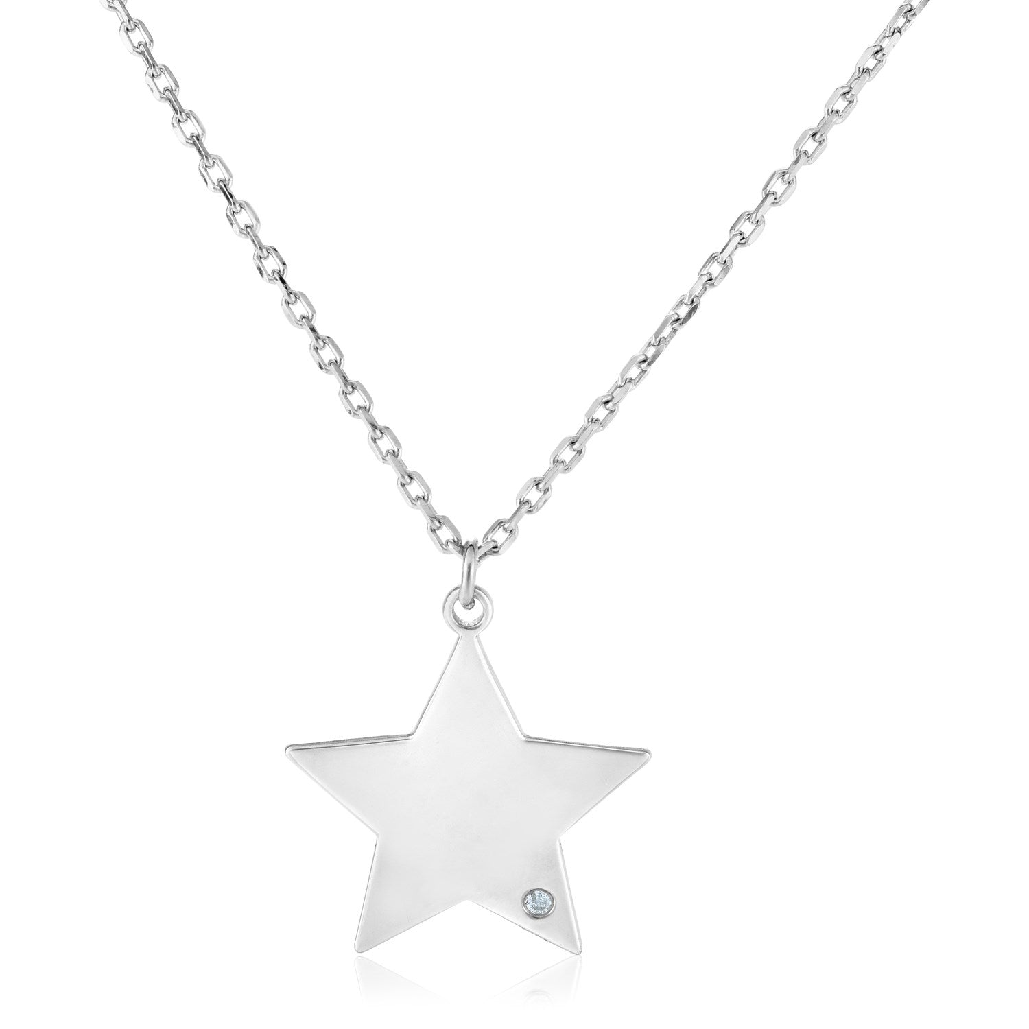 Sterling Silver 18 inch Necklace with Star Pendant with Diamond