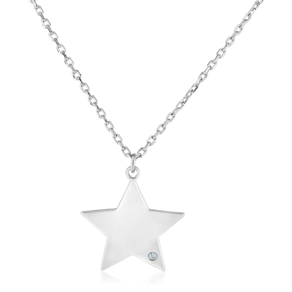 Sterling Silver 18 inch Necklace with Star Pendant with Diamond