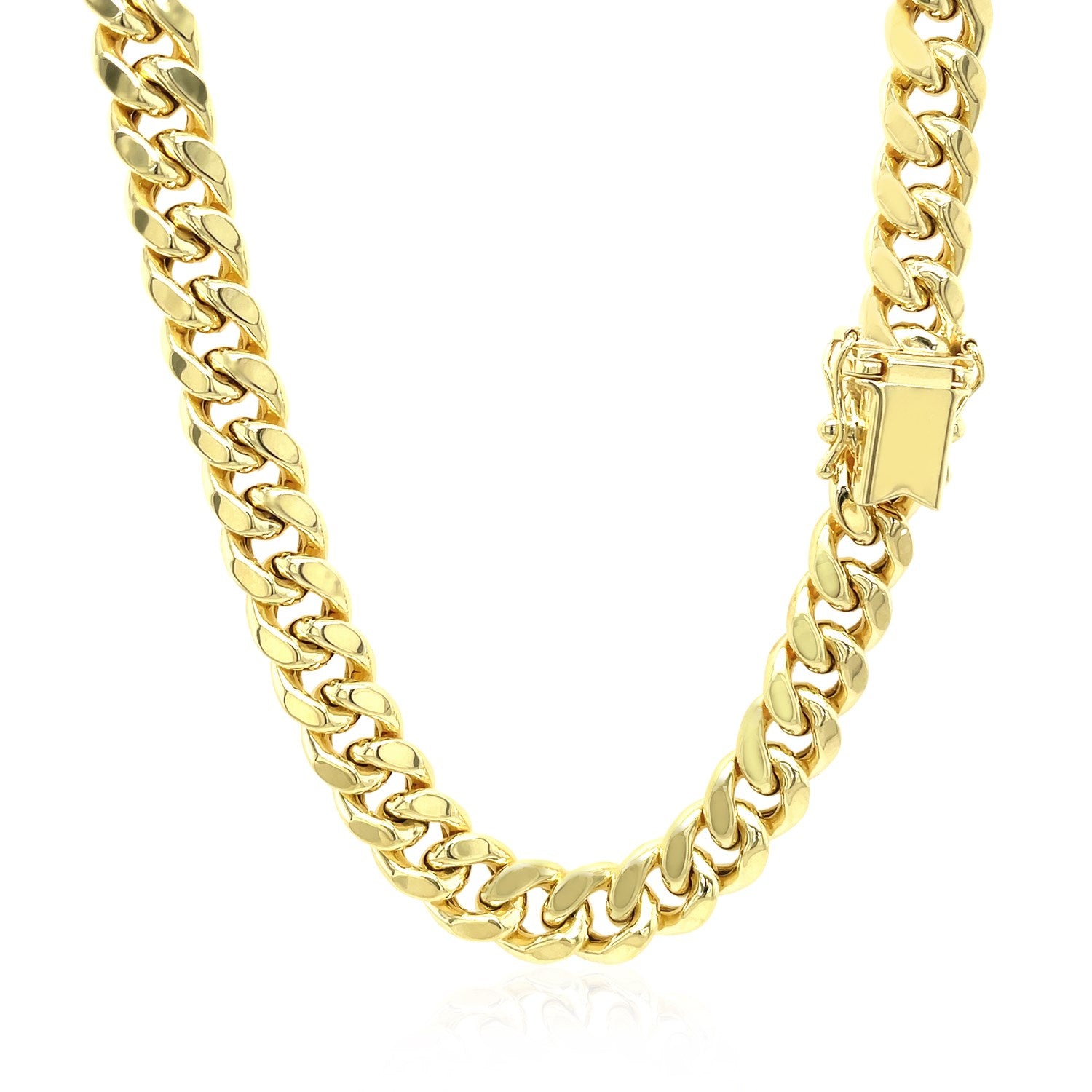 7.5mm 14k Yellow Gold Semi Solid Miami Cuban Chain