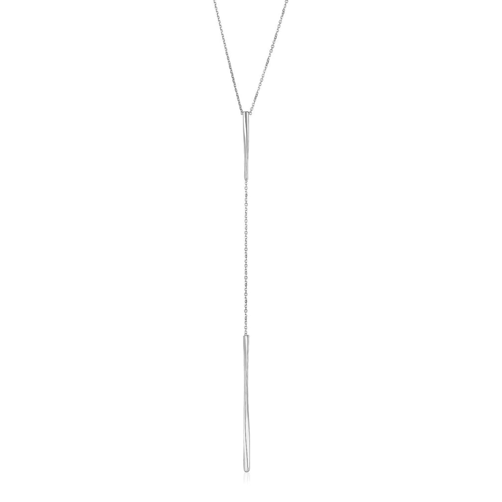 14k White Gold Lariat Necklace with Polished Twisted Bars