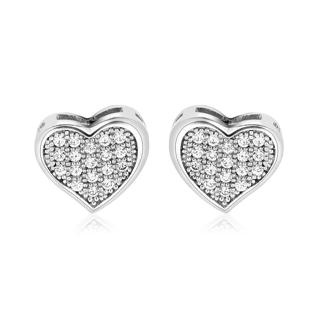 Sterling Silver Heart Earrings with Cubic Zirconias