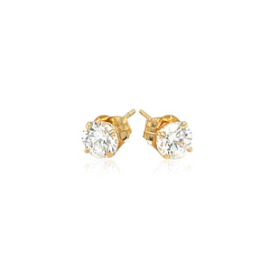 14k Yellow Gold Stud Earrings with White Hue Faceted Cubic Zirconia