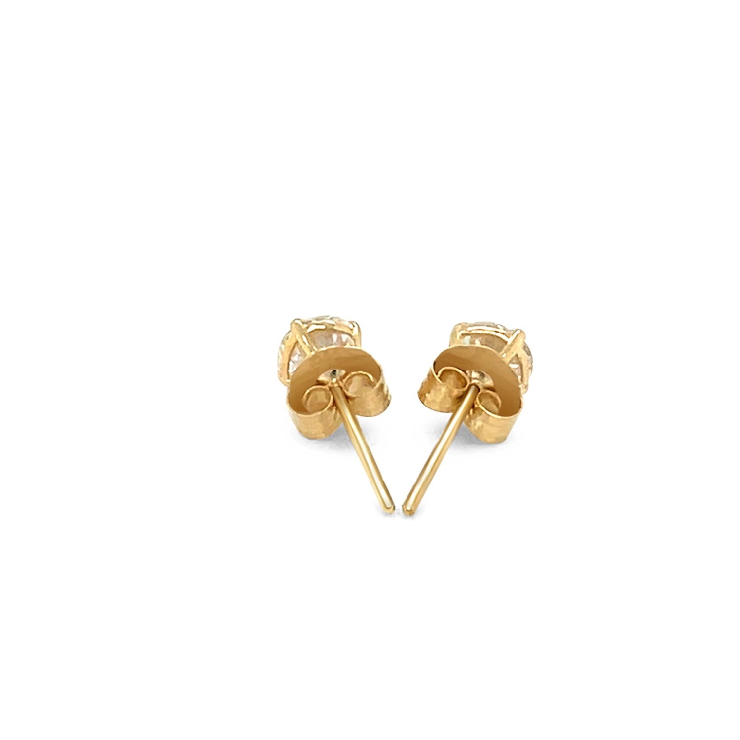 14k Yellow Gold Stud Earrings with White Hue Faceted Cubic Zirconia