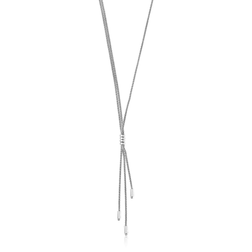 Sterling Silver Three Strand Lariat Necklace with Polished Bars