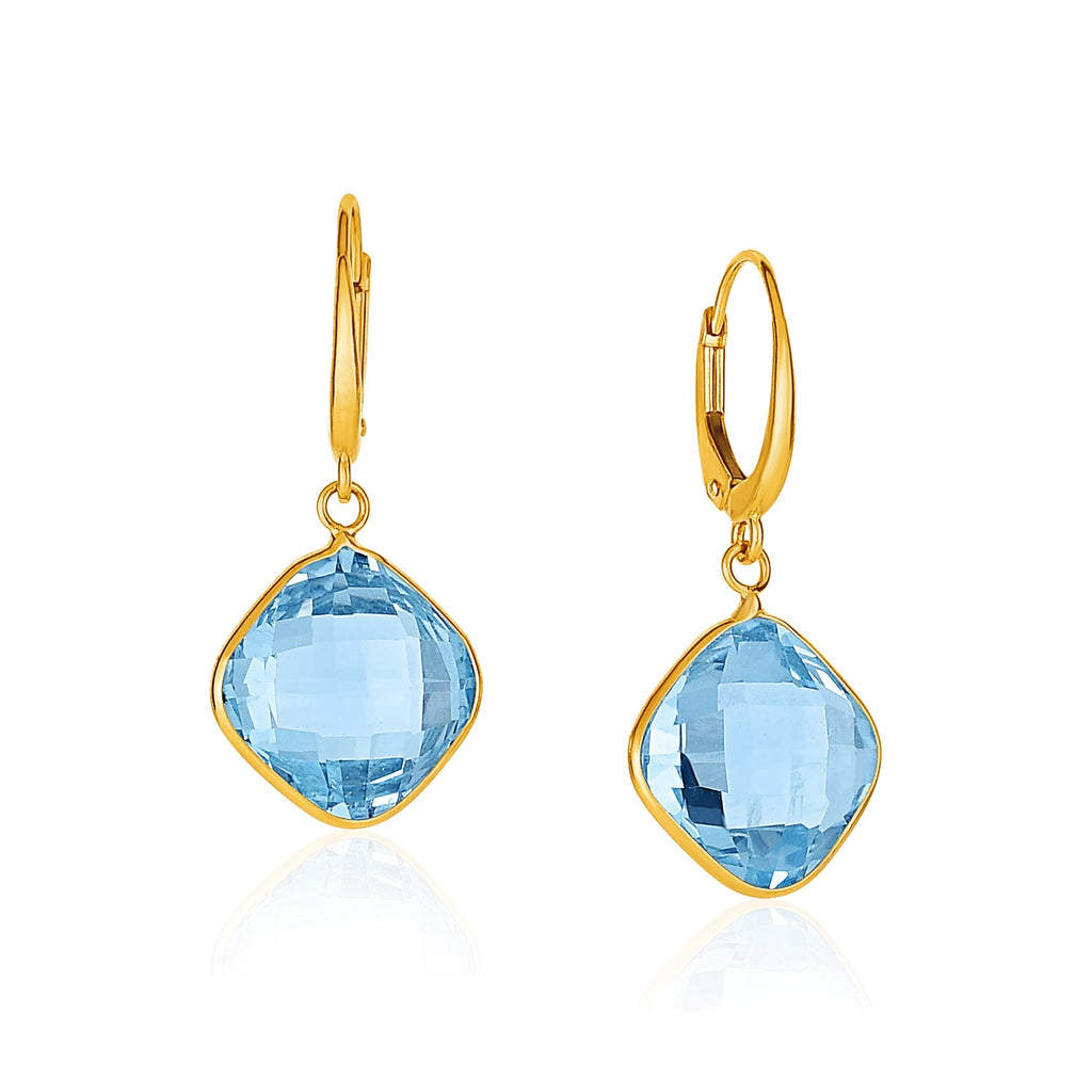 Drop Earrings with Blue Topaz Cushion Briolettes in 14k Yellow Gold