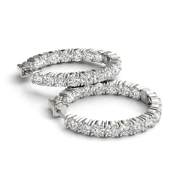 14k White Gold Two Sided Prong Set Diamond Hoop Earrings (3 1/2 cttw)