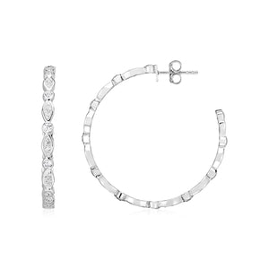 Sterling Silver Hoop Earrings with Round and Marquise Cubic Zirconias