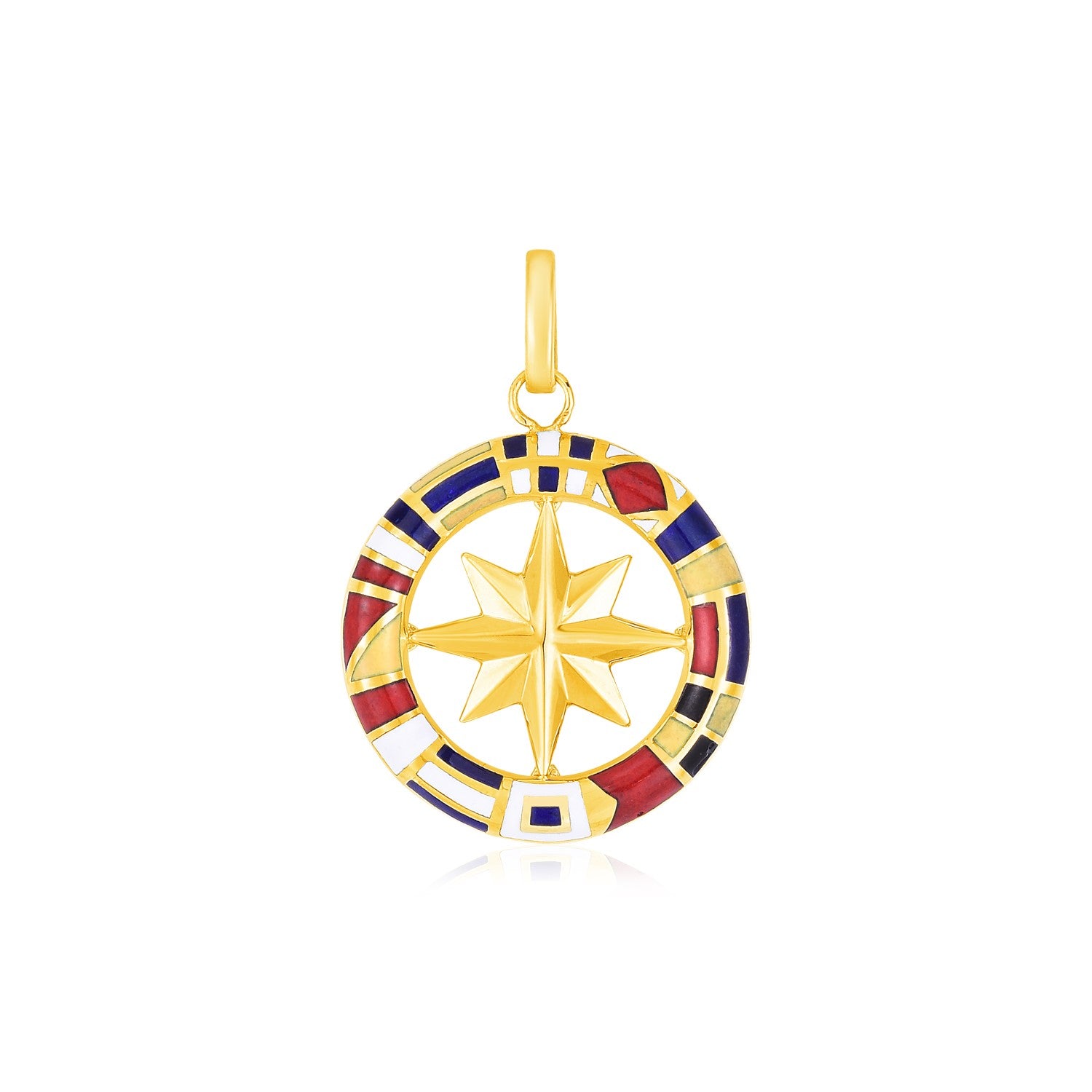 14k Yellow Gold Maritime Flag and Compass Pendant