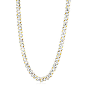 14k Yellow Gold White Pave High Polish Modern Lite Edge Chain (11.5mm)