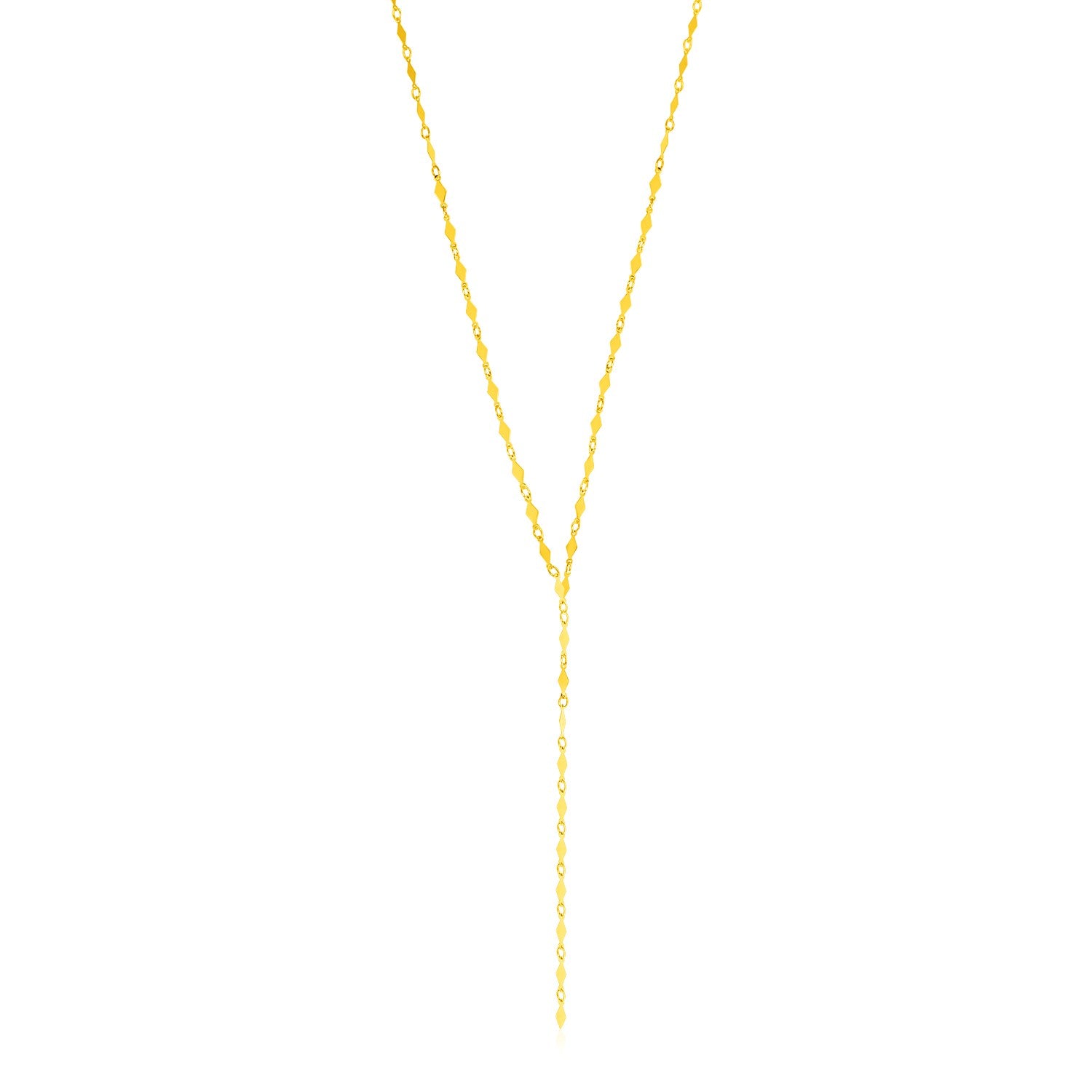 14K Yellow Gold Polished Diamond Motif Lariat Necklace