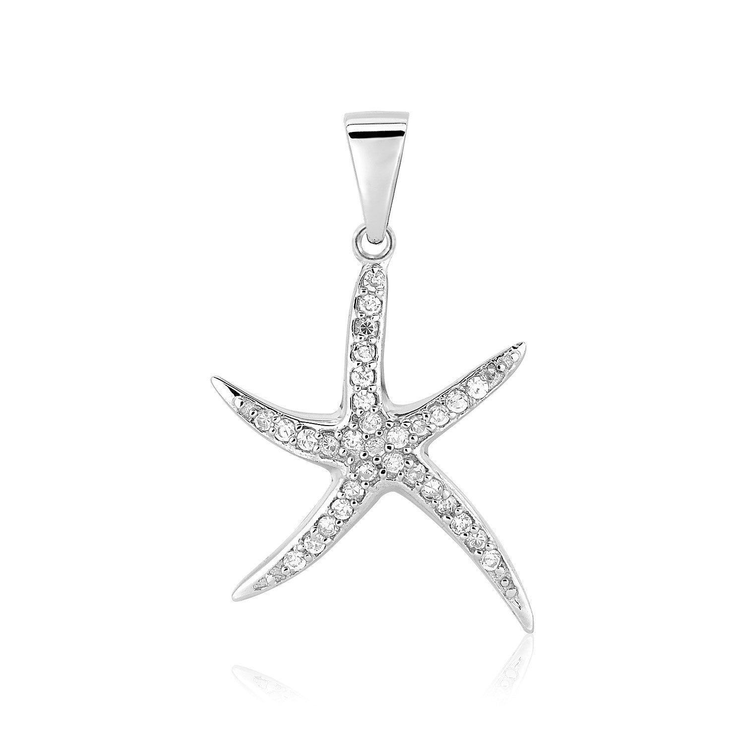 Sterling Silver Starfish Pendant with Cubic Zirconias