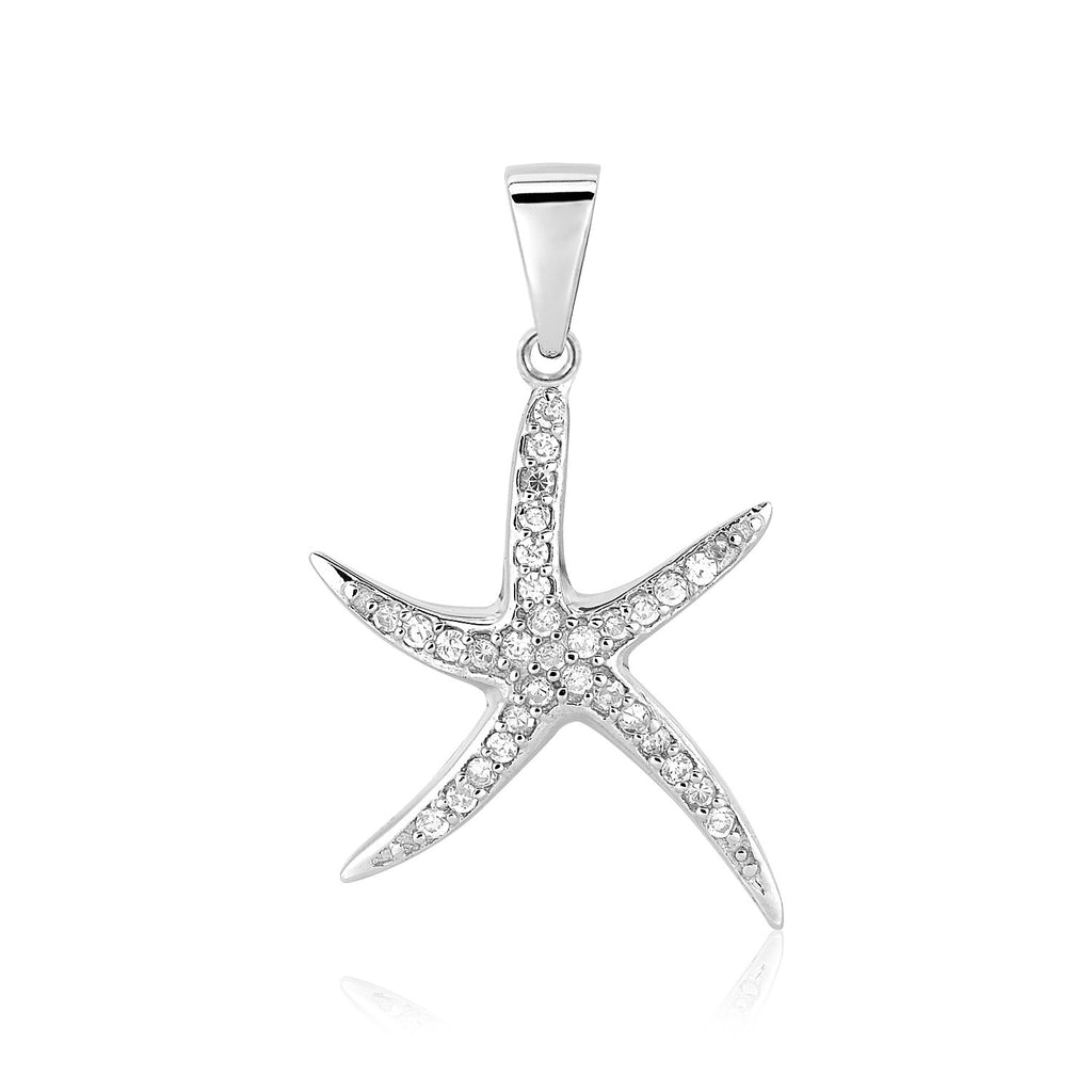 Sterling Silver Starfish Pendant with Cubic Zirconias