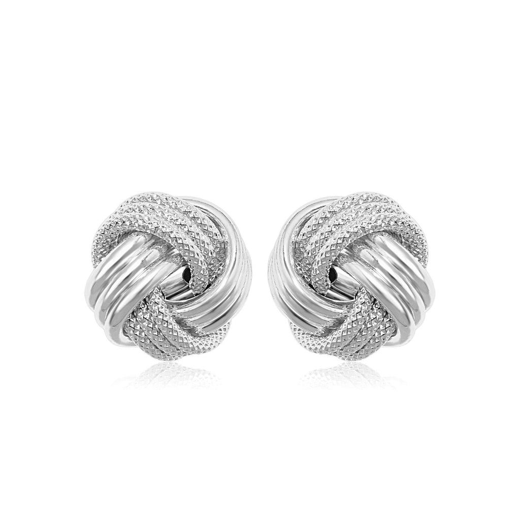 14k White Gold Love Knot with Ridge Texture Earrings