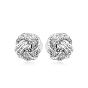 14k White Gold Love Knot with Ridge Texture Earrings