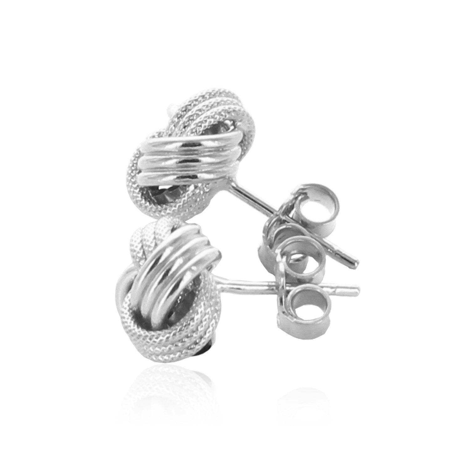 14k White Gold Love Knot with Ridge Texture Earrings