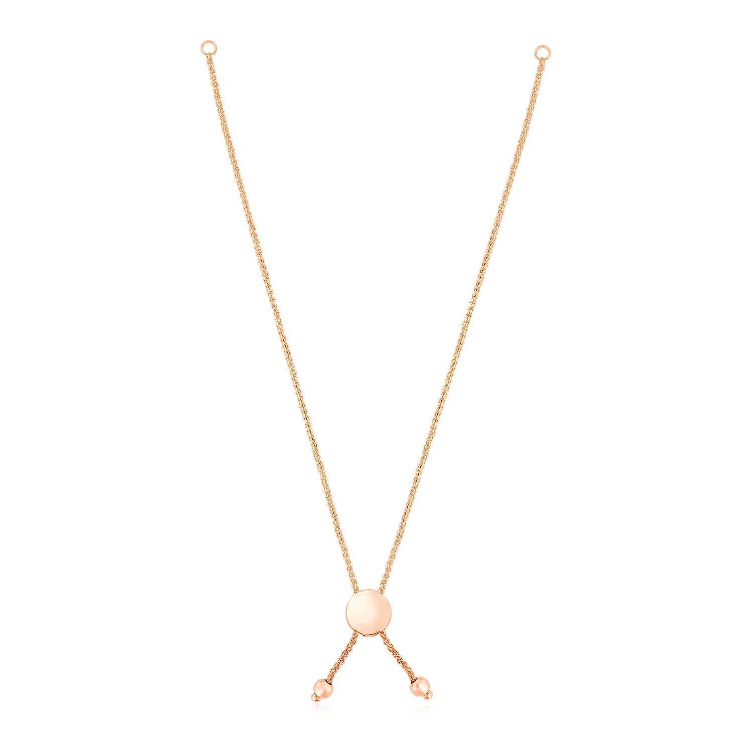 14k Rose Gold 8 inch Adjustable Friendship Bracelet Chain with Disc Slide